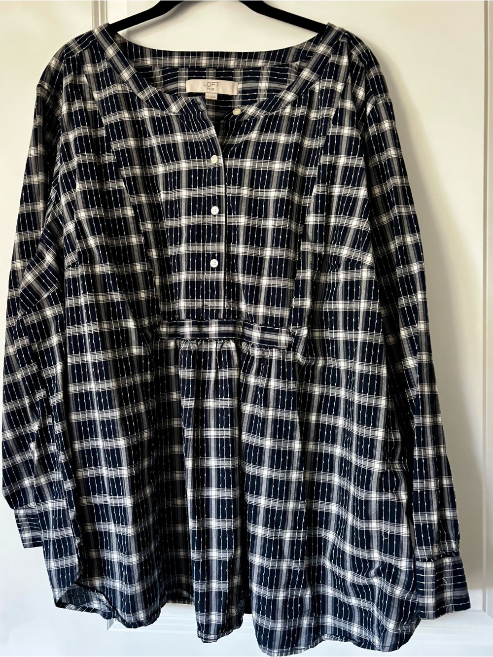 LOFT Navy and White Plaid Women’s Blouse